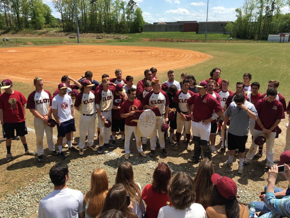 Club Baseball holds a ceremony to retire fallen teammate Breslin Wiley's number before a game against UNC on April 28.