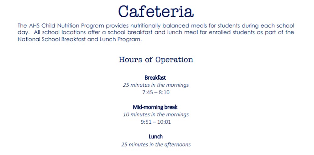 CAFETERIA HOURS OF OPERATIONS
