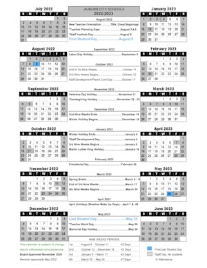Auburn City Schools Calendar