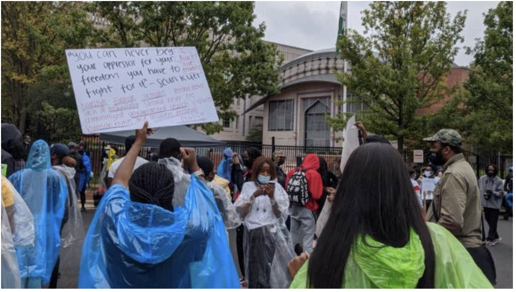 WUSA9 Protesters gathered in from on the Nigerian EMbassy to #EndSars on the first day of protests, October 11th. 