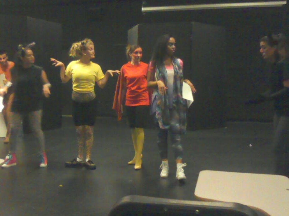 	The students of Zooville School meet Sandy Spider (far right) played by Linda Bard.