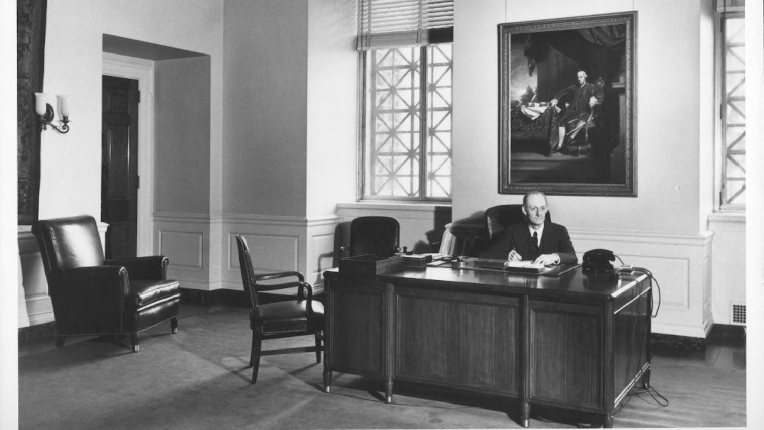 David Finley, Director of the National Gallery of Art, 1938-1956, in his office at the Gallery.