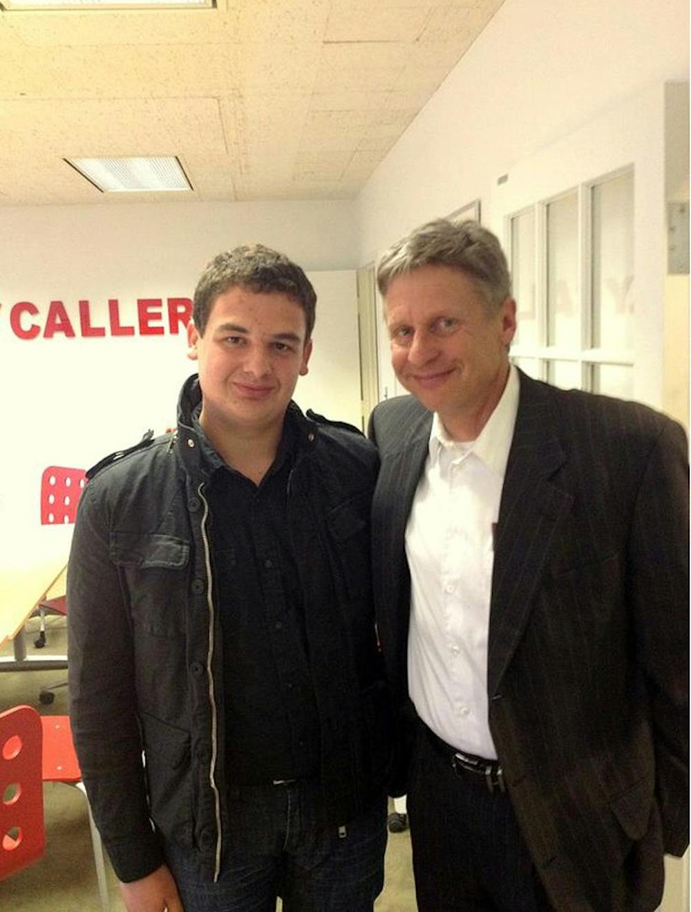 	Ryan Sabot (left) poses for a picture with Libertarian presidential candidate Gary Johnson (right).