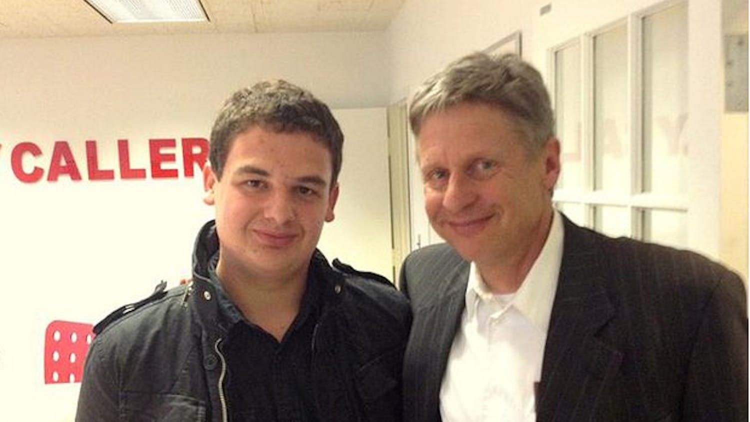 	Ryan Sabot (left) poses for a picture with Libertarian presidential candidate Gary Johnson (right).