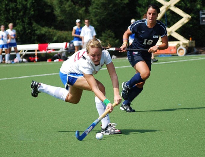 LEADING THE PACK - Anne van Erp clears a ball in a game last year. Van Erp along with teammates Christine Fingerhuth and Alyssa Poorman were chosen as Patriot League players of the week for their respective positions. Their contributions have helped the team to a 1-1 record. They were particularly important in the teams 2-1 win over Richmond on Saturday. All three players had their best games of the season combining for one goal, an assist and two saves. The team goes on the road this weekend with a game against Michigan State University on Saturday. AU is ranked No. 14 overall and is chasing their third consecutive Patriot League title.