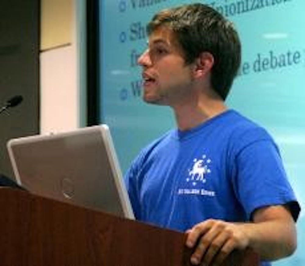 THE YEAR AHEAD - John Cipriani, president of the College Democrats, speaks at the group's first meeting of the year. The group plans to visit New Hampshire and Kentucky to campaign for the presidential candidates.