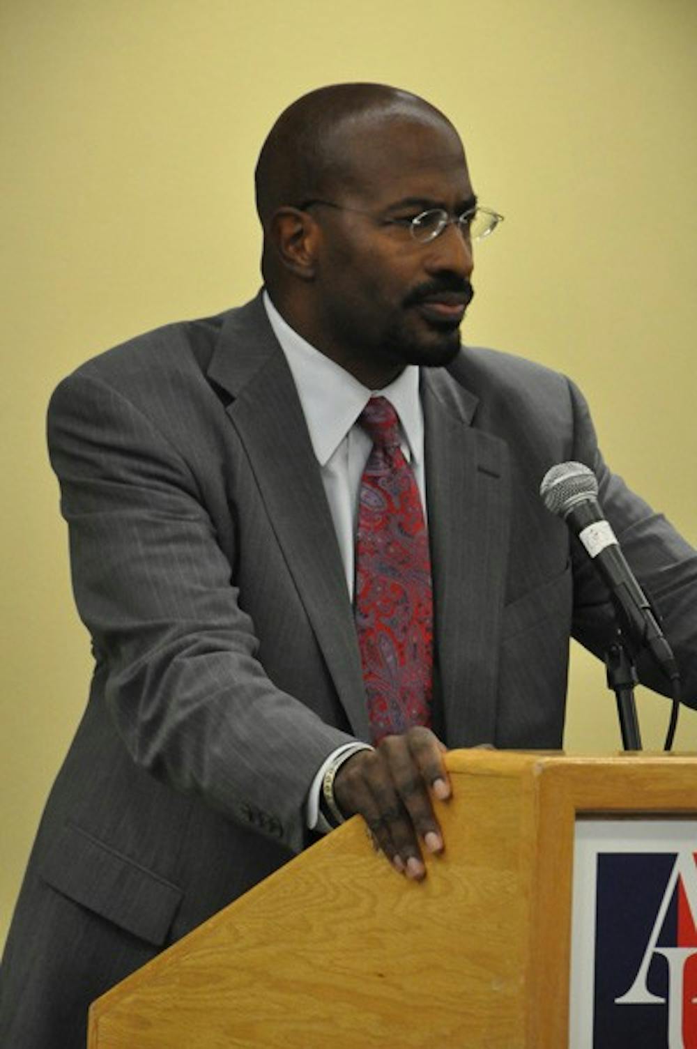 NOT EASY BEING GREEN - Environmental activist Van Jones speaks about his experiences in the green movement and with non-profits on Wednesday night in the Mary Graydon Center.