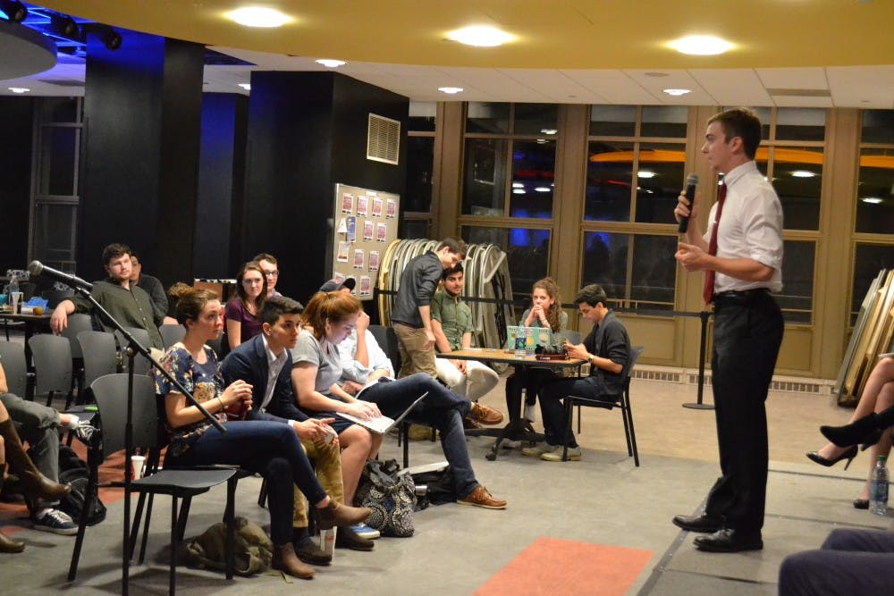 Presidential hopeful Matt Mullin speaks to students during an SG presidential candidate town hall on March 17.