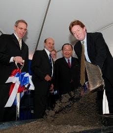 BREAKING GROUND- University President Neil Kerwin breaks ground for the new environmentally friendly School of International Service building. The ceremony duplicated the one held 50 years ago to break ground for the present building. 