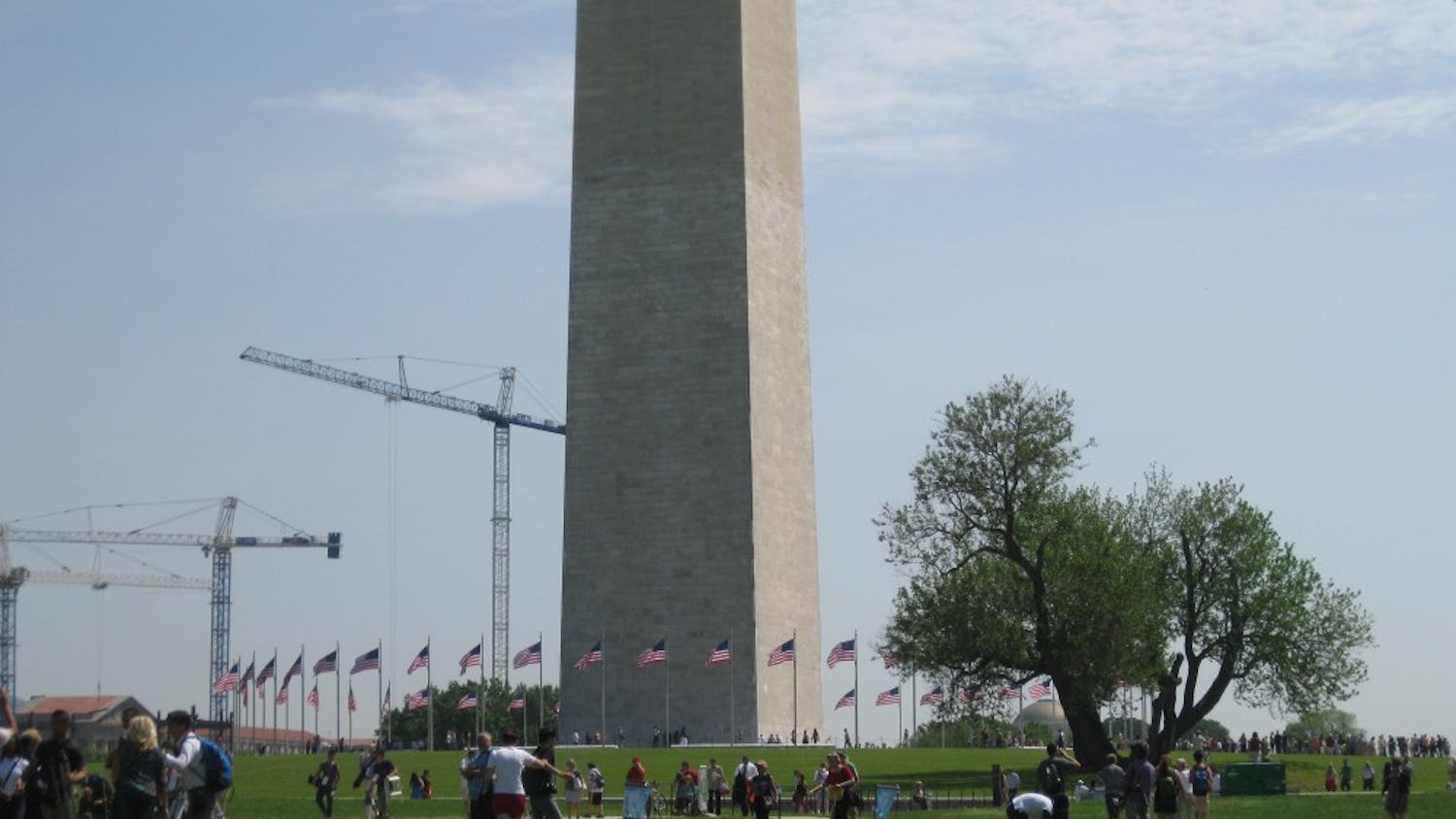 	Spectators prepare to enter the Washington Monument after the ceremony.