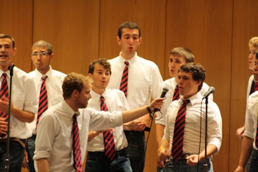 On A SENSUAL NOTE â€” AUâ€™s all-male a cappella group, On A Sensual Note, was one of three vocals-only groups to take the stage in front of a packed audience at Kay Spiritual Center last Friday, Sept. 3. All-female group Treble in Paradise and co-ed singers Dime-A-Dozen also shared the stage, putting a unique spin on current pop hits and old standards.