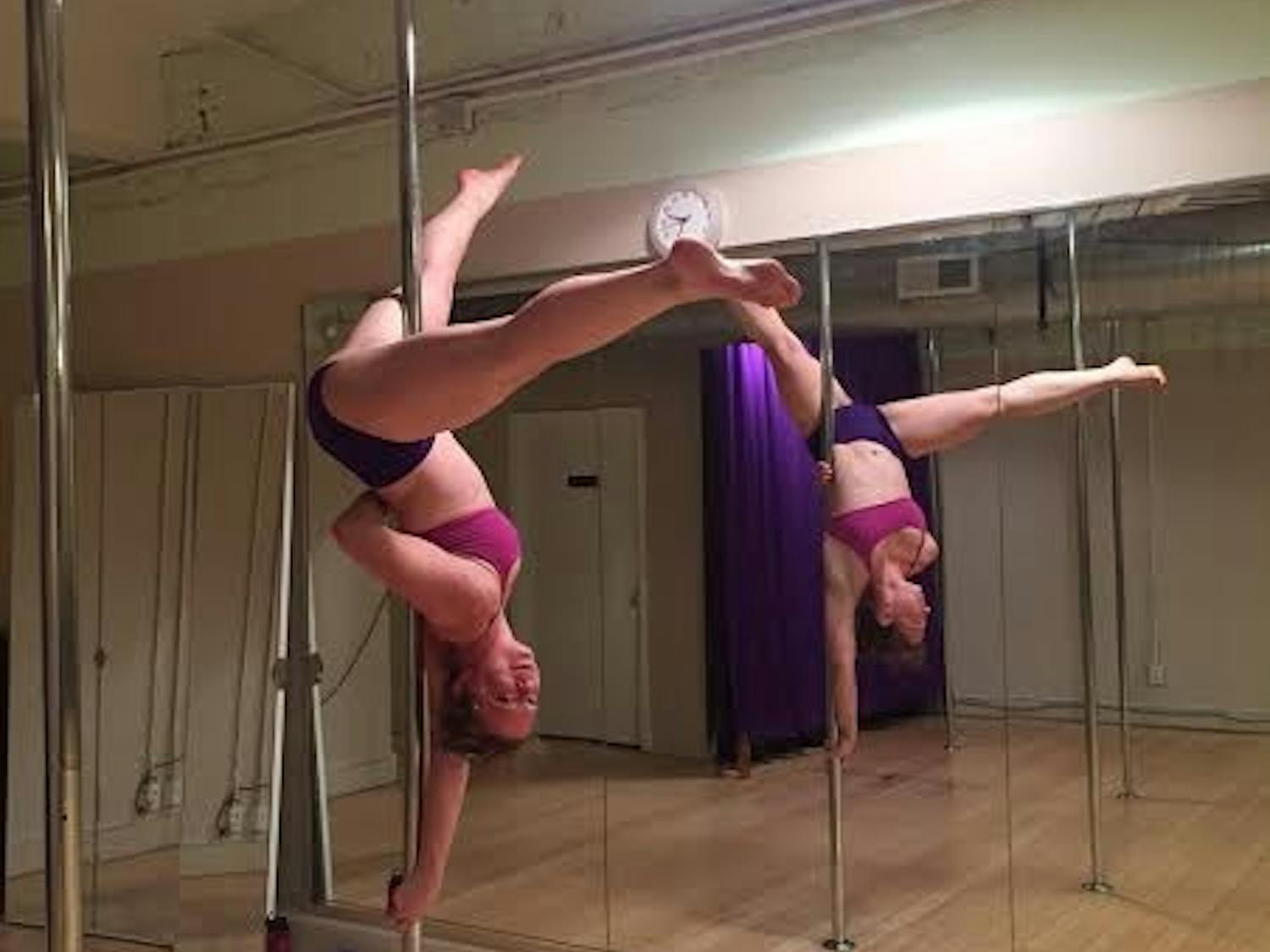 Photo Credit: Katerina Pappas&nbsp;Pole Fitness instructor&nbsp;Artemis shows off some of the moves she taught in the class.&nbsp;&nbsp;