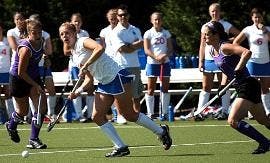 LOOKING UP - No. 7 Anne-Meike De Wiljes looks upfield to complete the pass to one of her teammates this year as part of the No. 18 ranked Eagles field hockey team. The Eagles were defeated by the Wake Forest Demon Deacons in the first round of the NCAA to