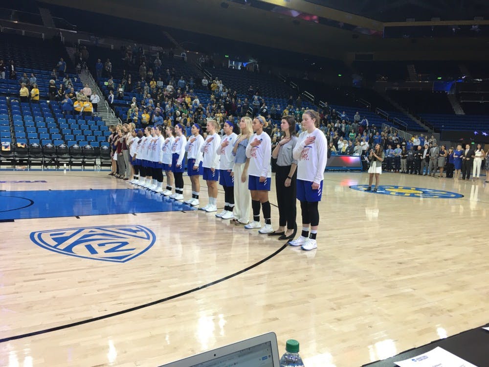 The Eagles line up&nbsp;moments before tipoff in Los Angeles.