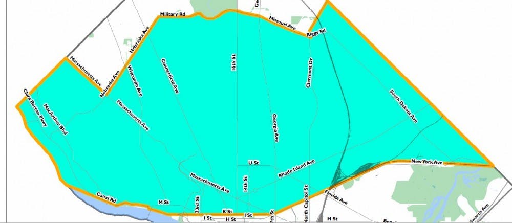 Map highlighting&nbsp;original affected areas of the water advisory created by D.C. Water and Sewer Authority.