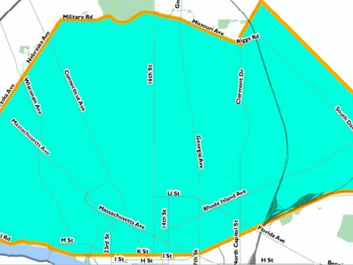 Map highlighting&nbsp;original affected areas of the water advisory created by D.C. Water and Sewer Authority.