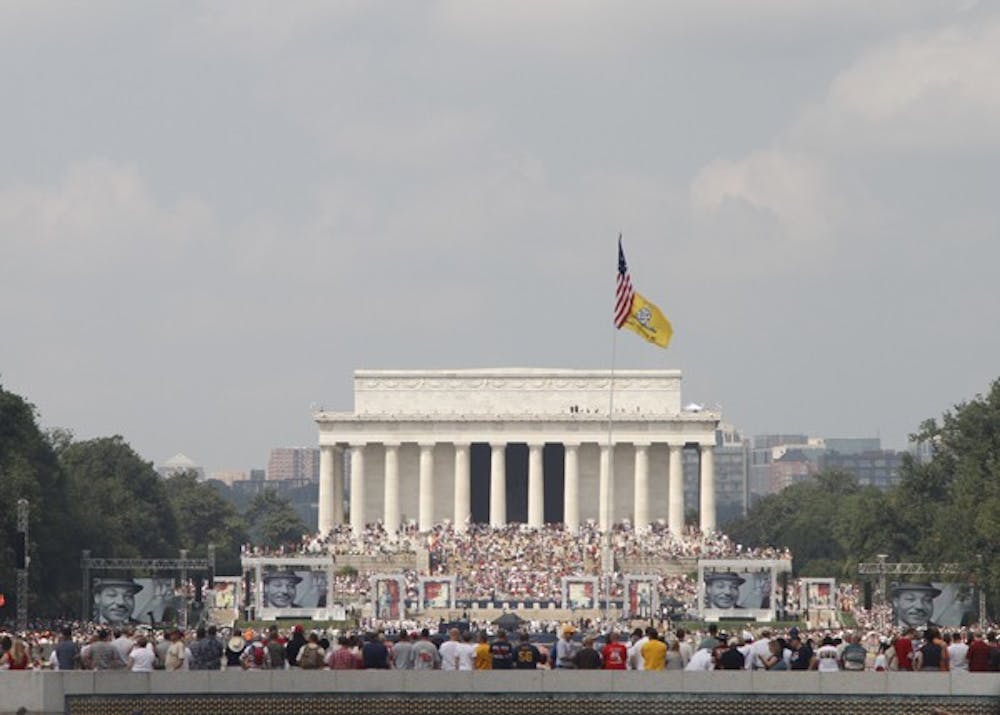 Thousands turned out Saturday to participate in Glenn Beck\'s \'Restoring Honor\' rally by the Lincoln Memorial.