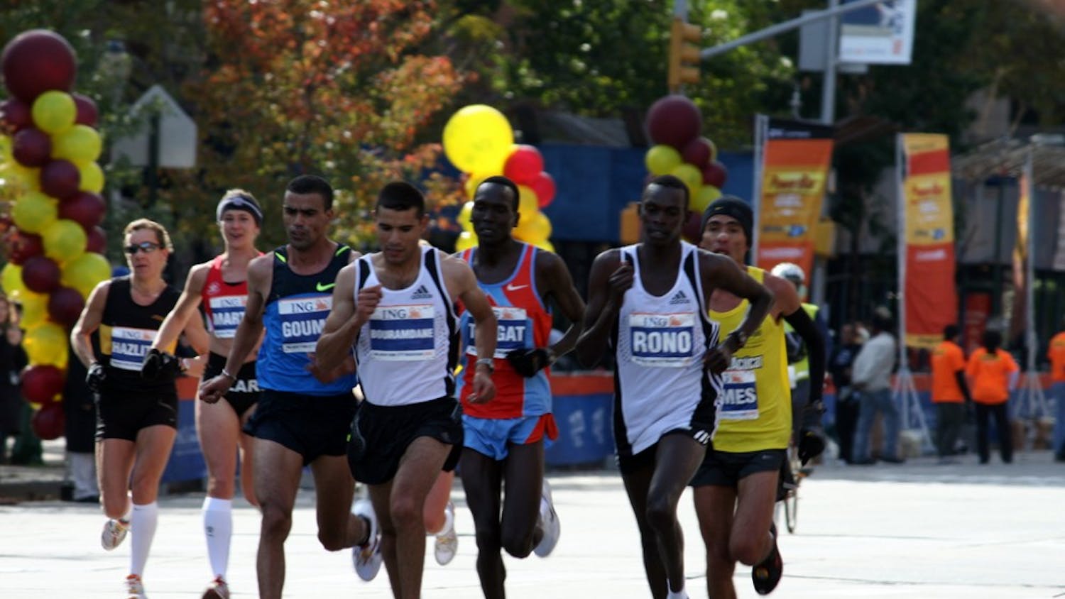 	Paul Tergat (third from right) competes in a race for Kenya.