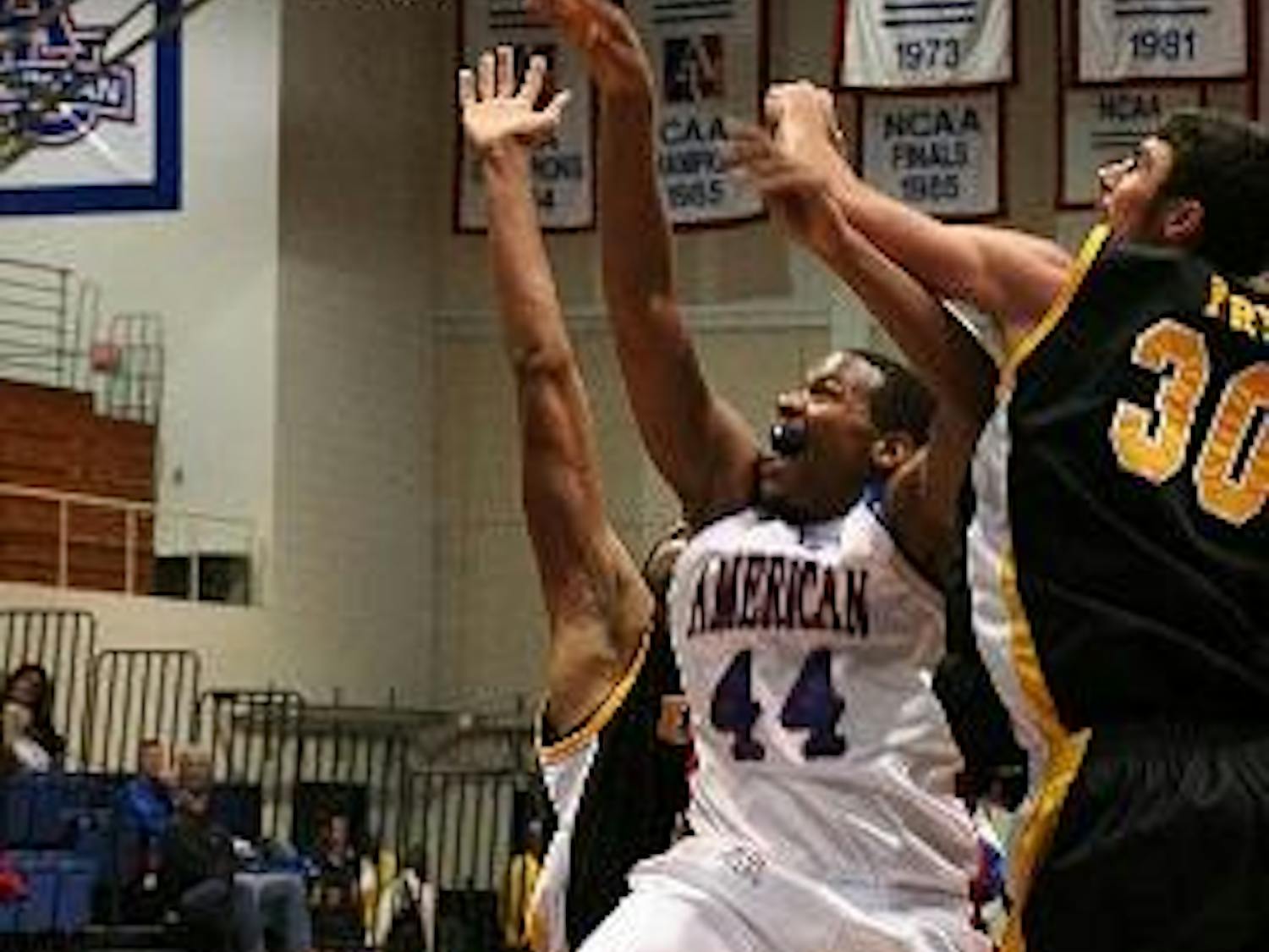 MOVIN' ON UP - Led by junior Jordan Nichols' seven first-half points (seen here in an earlier game against UMBC), the Eagles defeated the Crusaders 62-46 Wednesday night for the first time since the 2003-04 season.
