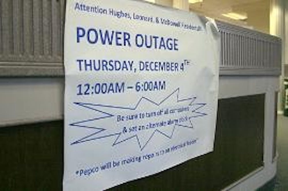 LIGHTS OUT - The university sent an e-mail telling students the network would be turned off from 11 p.m. to 7 a.m. in select buildings, however signs in Hughes, Leonard and McDowell said the power outage would be from 12 a.m. to 6 a.m. The outage occurred
