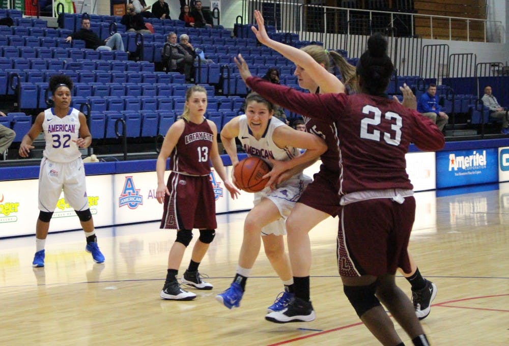 AU senior forward Lauren Crisler drives to the basket in a game against Lafayette Jan. 20