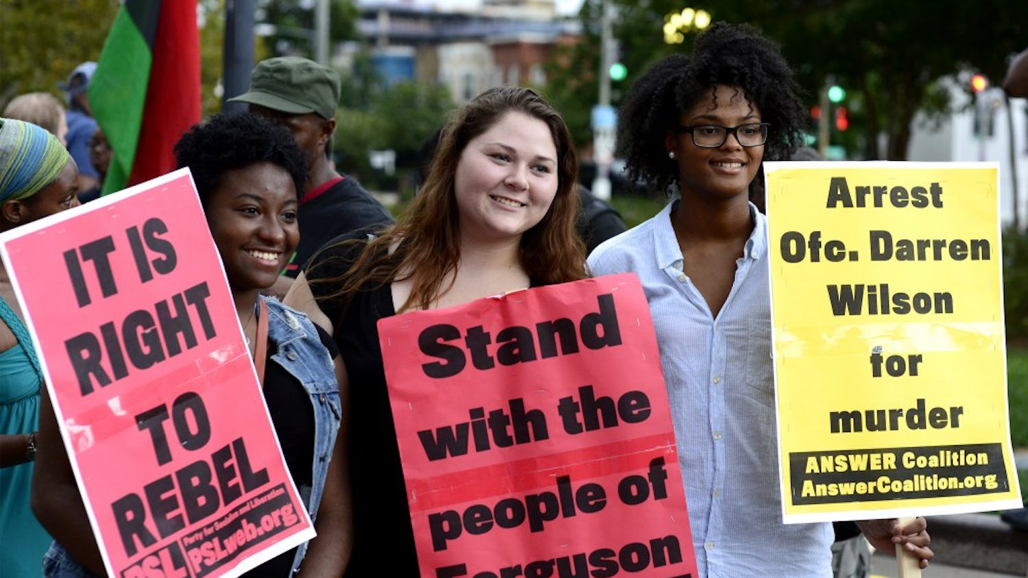 	Activists demonstrate in Washington, DC, in support of Michael Brown and Ferguson on Sept. 6. 