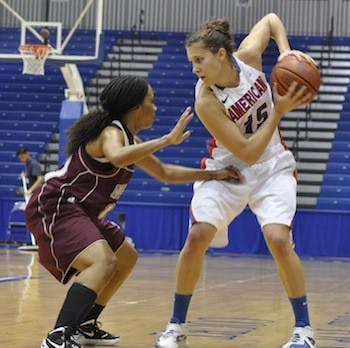 Lisa Strack had a though time against the No. 6 Terrapins falling 76-42 at Bender Arena. 