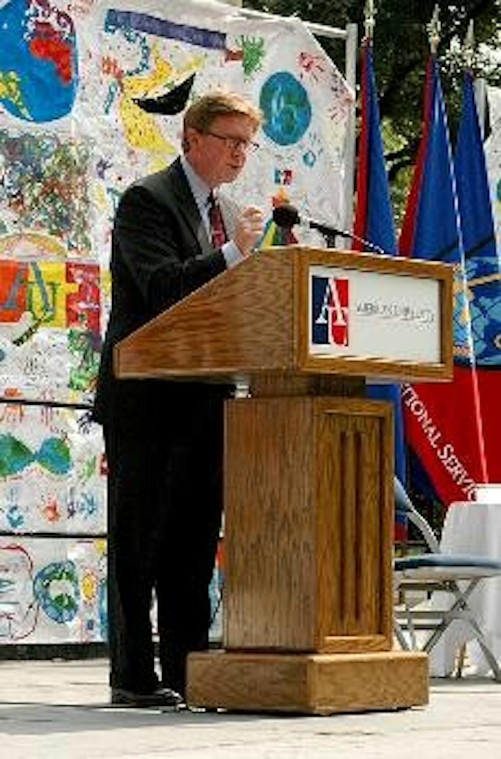 OPENING A NEW YEAR- President-elect Neil Kerwin speaks at opening convocation Friday about the end results of an AU education.