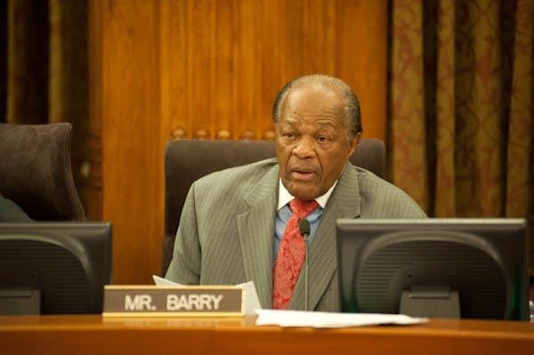 D.C. City Council Member Marion Barry, here in the council chambers Feb. 5, has spoken in favor of spending the city\'s current budget surplus. 