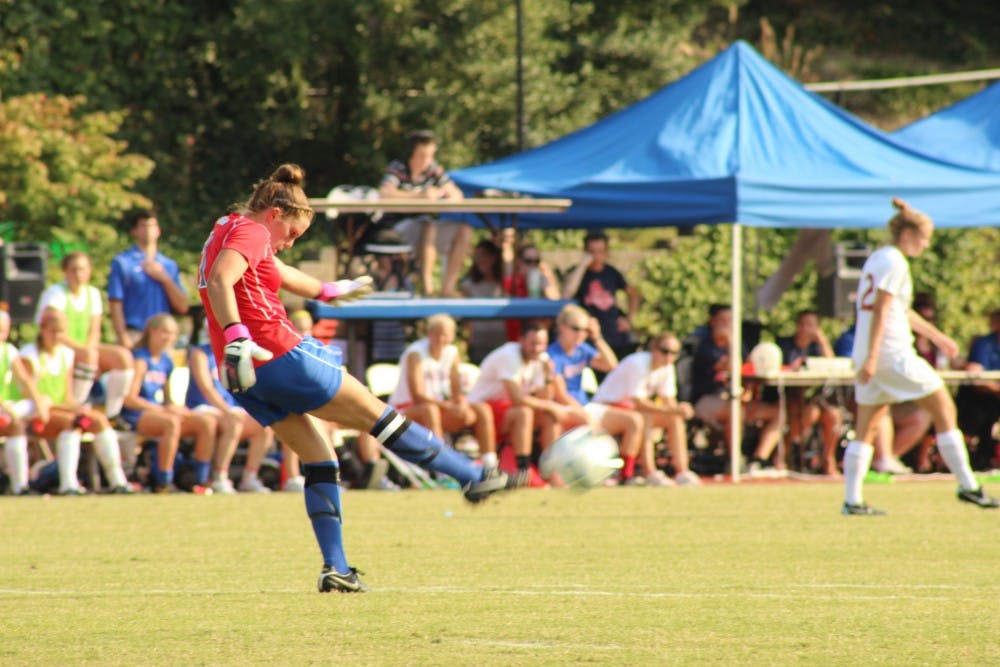 	Charlene Belanger started the game at goalie for the Eagles but was pulled due to injury in the first half.