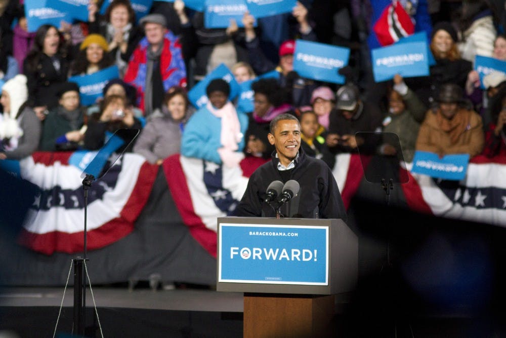 	President Barack Obama speaks during a rally in Virginia in 2012.