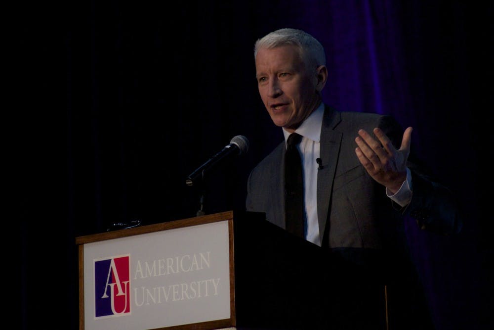 	Cooper gives his speech to a packed audience in Bender Arena during All American Weekend on Oct. 19.