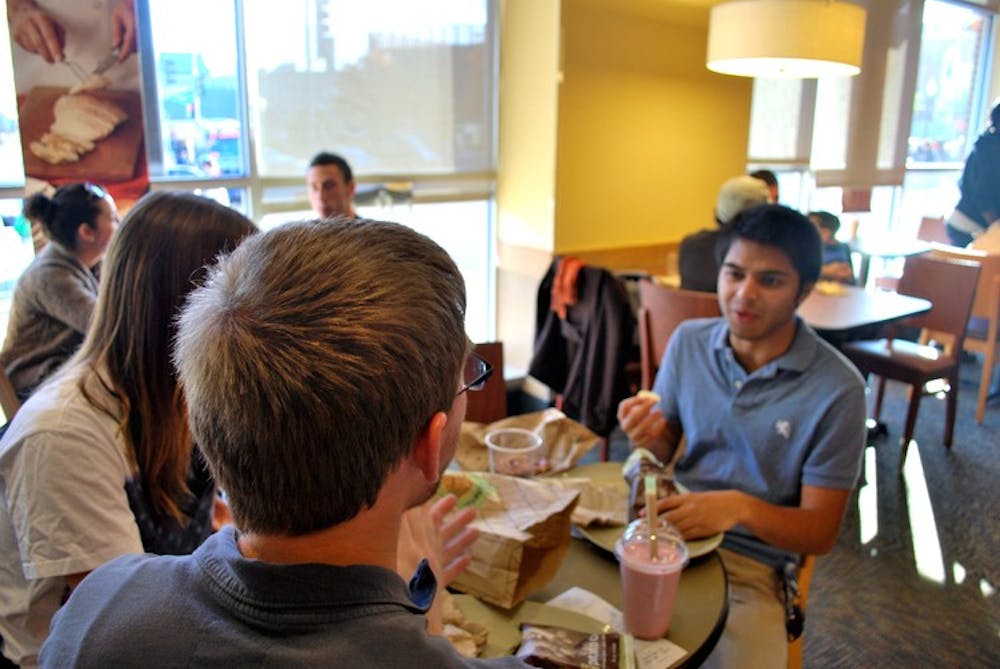 Students enjoy their favorite sandwiches at the new Panera Bread store in Tenleytown.