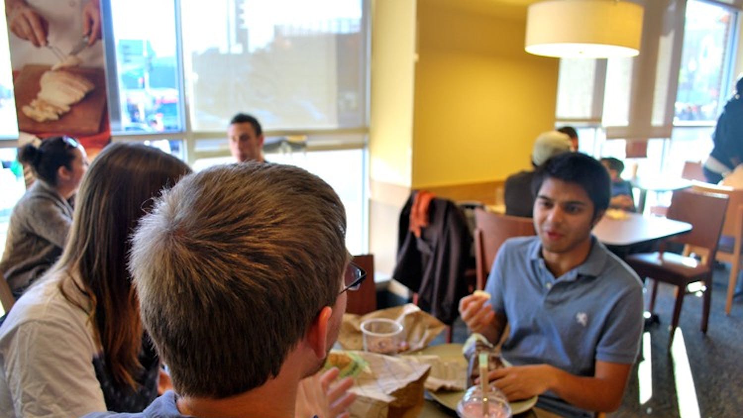 Students enjoy their favorite sandwiches at the new Panera Bread store in Tenleytown.