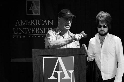 AUCTION VIOLENCE â€” James Richter, a freshman at AU, poses during last Saturdayâ€™s auction. Rich was considered an â€˜OKâ€™ guy in high school but girls went â€˜wildâ€™ and â€˜mobbedâ€™ him here at AU. 