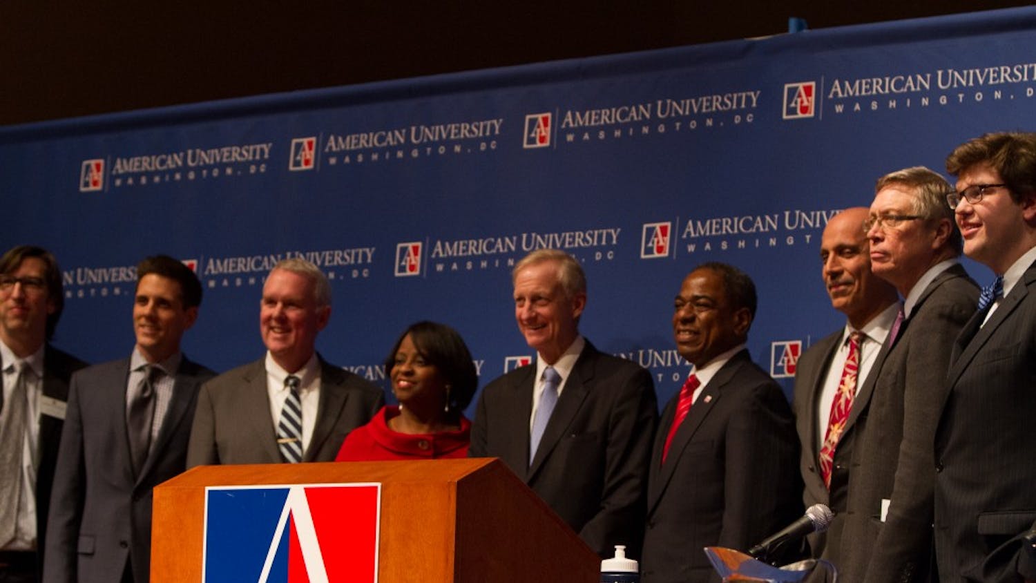 	D.C. mayoral candidates who participated in a debate at AU pose for a picture on Feb. 12.