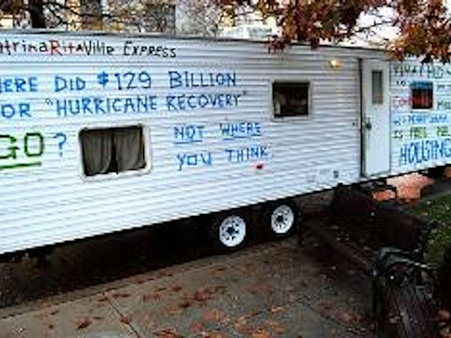 KATRINARITAVILLE EXPRESS - A FEMA trailer used in the Gulf Coast region during the aftermath of Hurricanes Katrina and Rita was on campus Thursday to raise awareness about the funding the government has allocated to addressing rebuilding of the region.