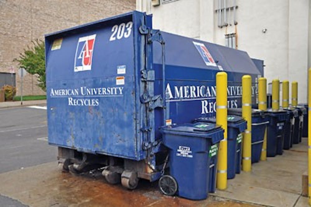 REDUCE, REUSE, RECYCLE â€” AU placed third out of 266 schools in the national RecycleMania with a cumulative recycling rate of 64.9 percent. The universityâ€™s recycling rate was the highest for all participating D.C. schools. The North side residence halls came in first place in the internal recycling competition with 10.75 pounds recycled per capita. 