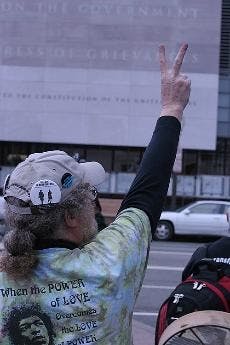 ANTI-WAR MARCH - Protesters march during one of a number of events held yesterday to mark the five-year anniversary of the beginning of the Iraq war.