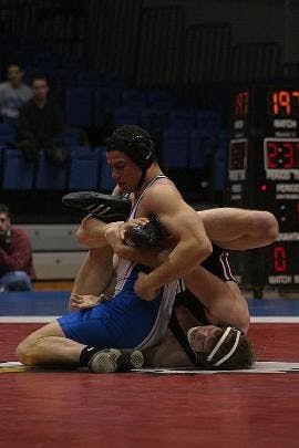 ALL KNOTTED UP - The Eagles were able to take down the Tar Heels in dramatic fashion over winter break with victories by juniors Kyle Borshoff and Mike Cannon.  Both wrestlers are ranked in the top-15 nationally, looking to win individual national champio