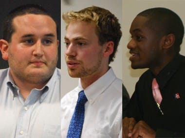 From left, SG Vice President Alex Prescott, SG President Andy MacCracken, Undergraduate Senate Speaker Anthony Dunham