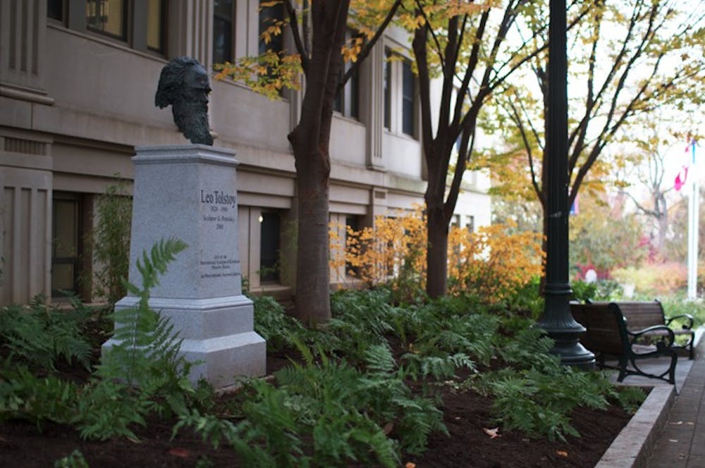 A new bust of author Leo Tolstoy, sculpted by Gregory Pototsky, now sits between Batelle-Tompkins and Kogod. 