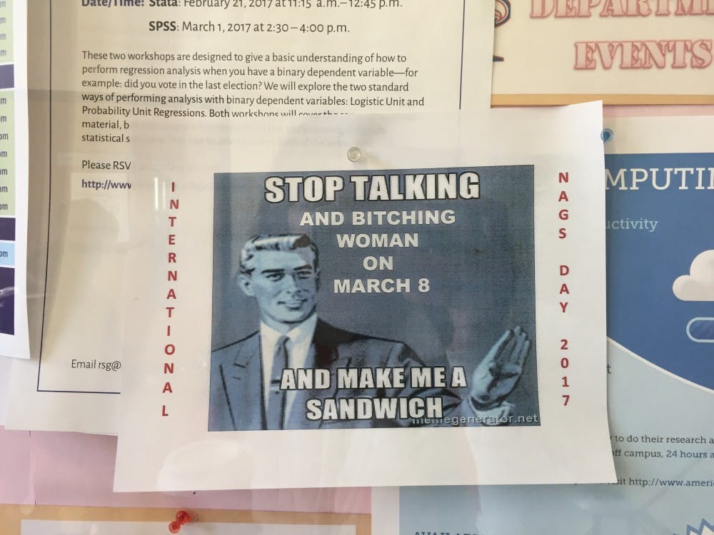 Posters targeting women found on campus on International Women’s Day 