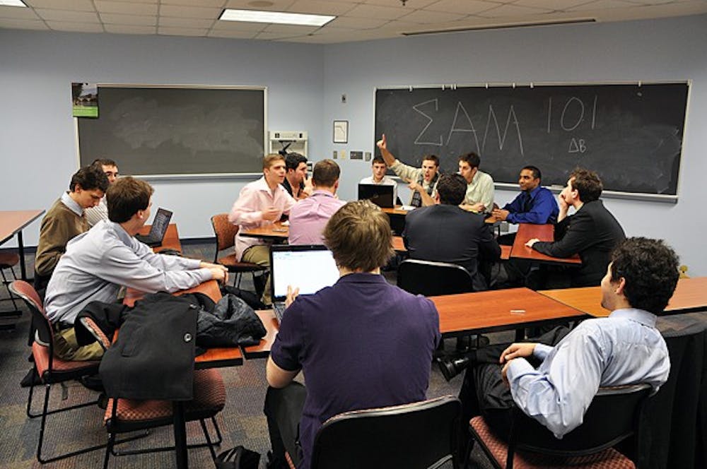 FRESH START â€” AUâ€™s chapter of Sigma Alpha Mu, or â€œSAMMY,â€ is now officially recognized as a colony. The fraternity lost its charter in 2003 due to alcohol violations and administrative non-compliance. Chase Freeman, a freshman, has taken over as president. 