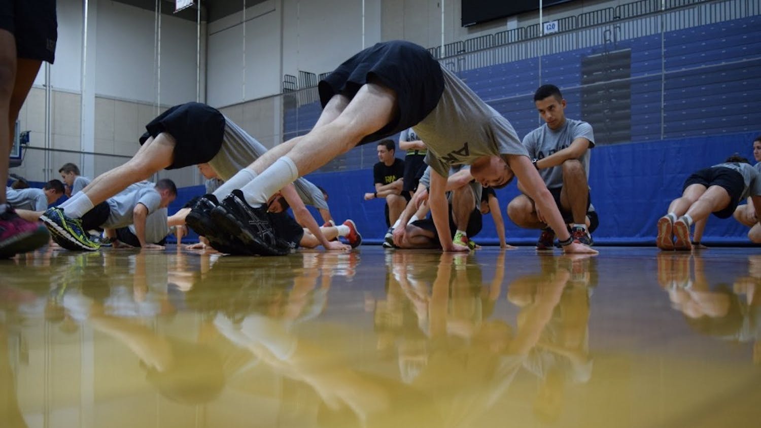 The AU cadets in physical training.