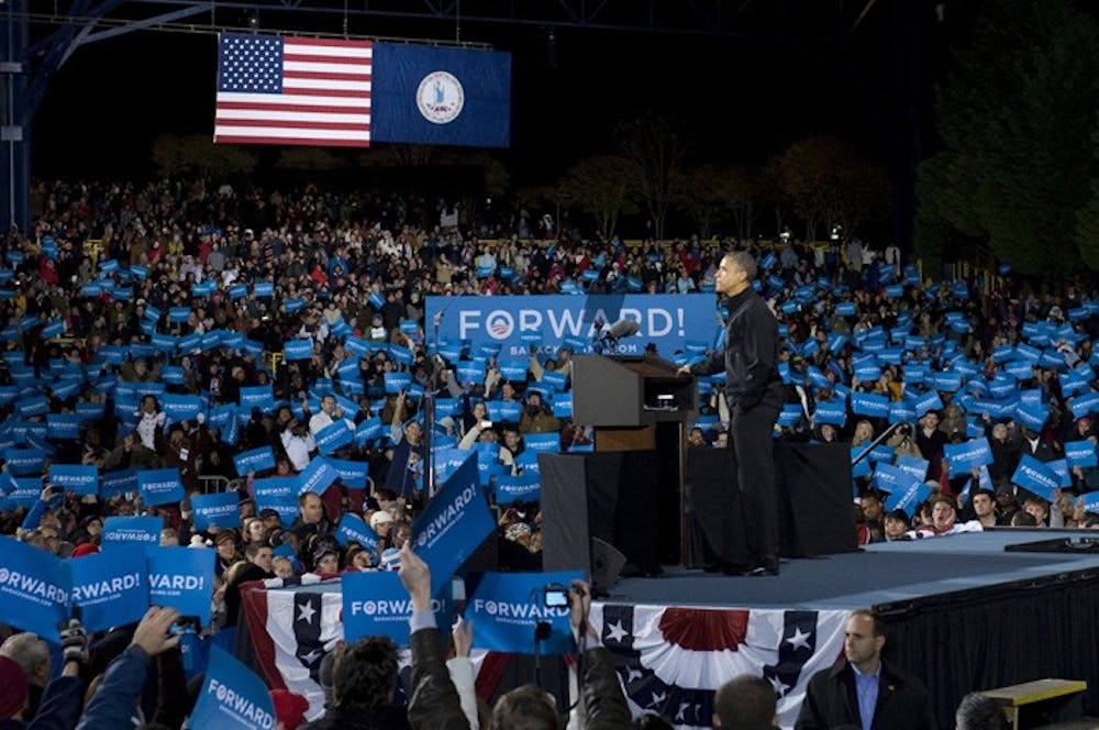 President Barack Obama campaigned in Bristow, Va. Nov. 3 just days ahead of a close presidential election against Gov. Mitt Romney. 