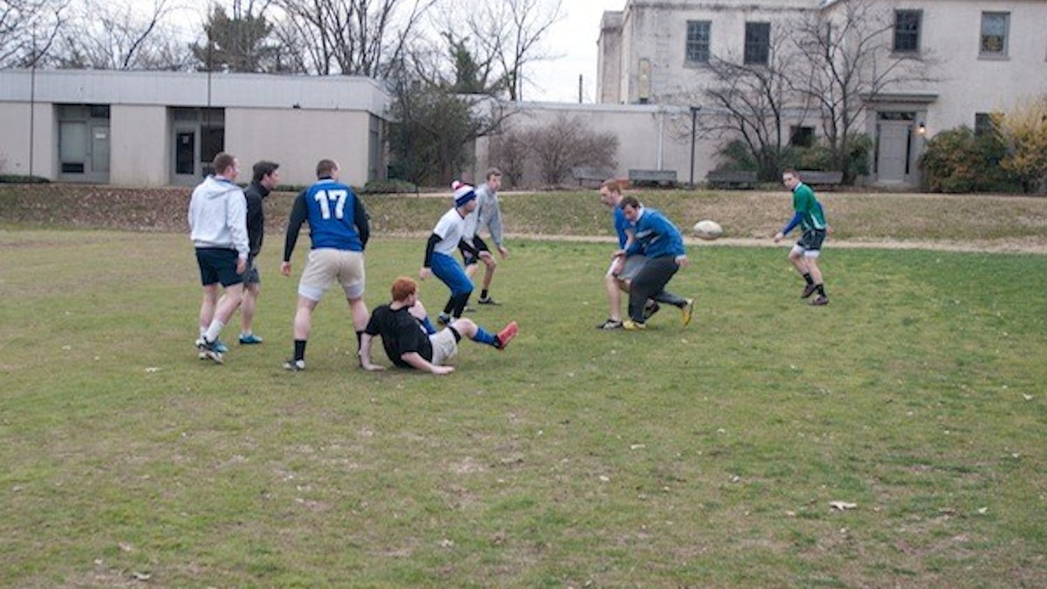 AU students playing rugby on Tenley Campus.