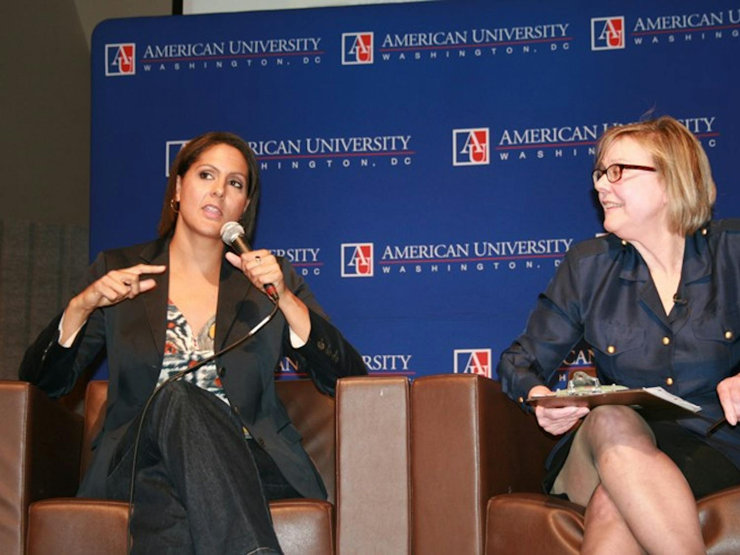 Democratic pundit Karen Finney, left, and SOC professor Jane Hall.