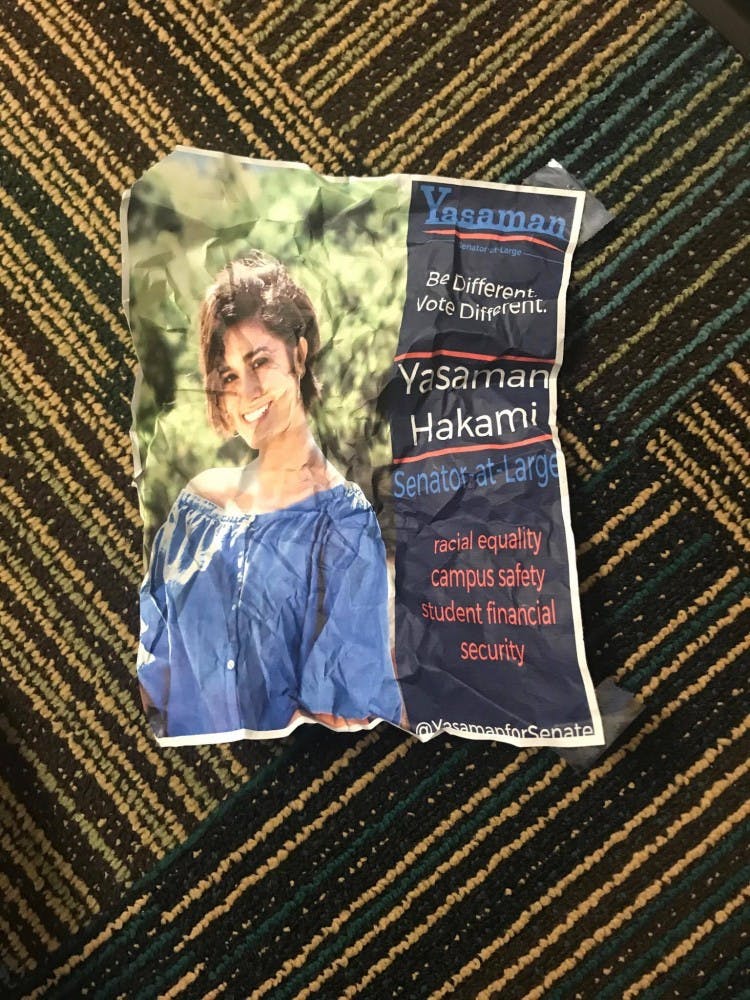 Hakami took this photo of one of her campaign posters, which she found on the floor of Anderson Hall.