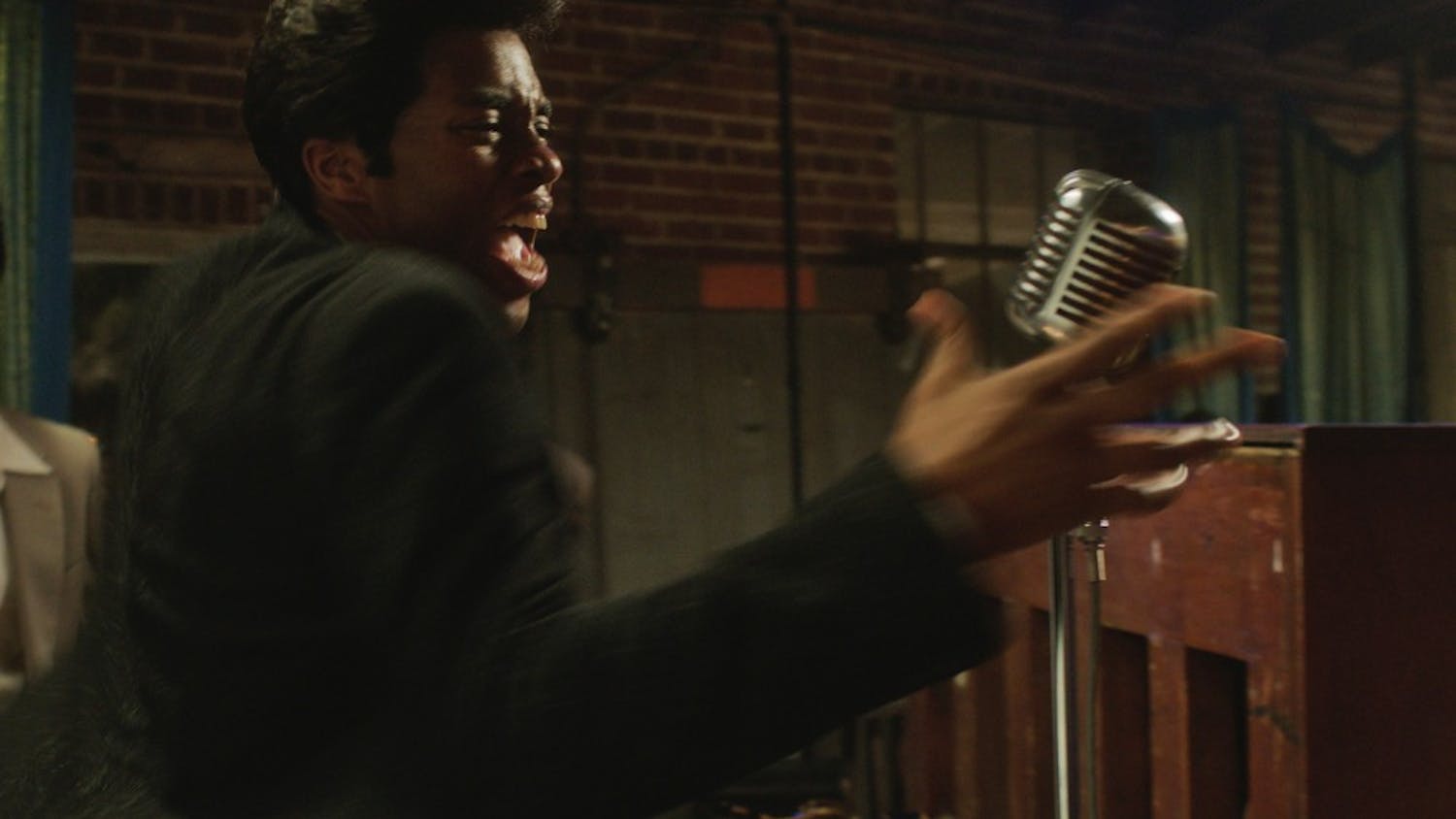 CHADWICK BOSEMAN as James Brown in ?Get on Up?. Based on the incredible life story of the Godfather of Soul, the film will give a fearless look inside the music, moves and moods of Brown, taking audiences on the journey from his impoverished childhood to his evolution into one of the most influential figures of the 20th century.
